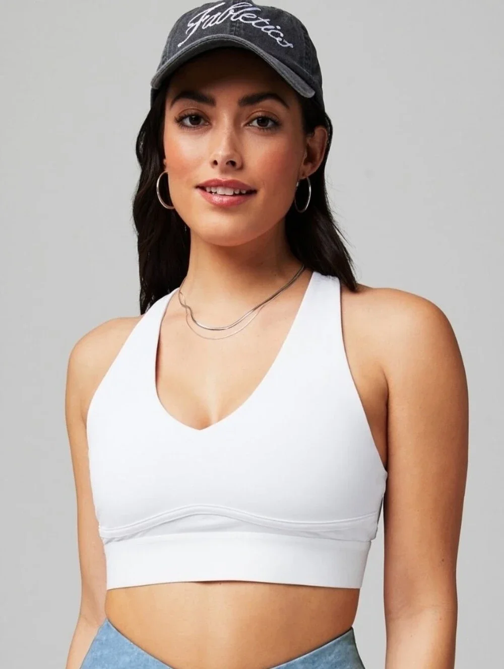 Fabletics All Day Every Day Low Impact Bra White V-Neck Sports Bra Sz Large New